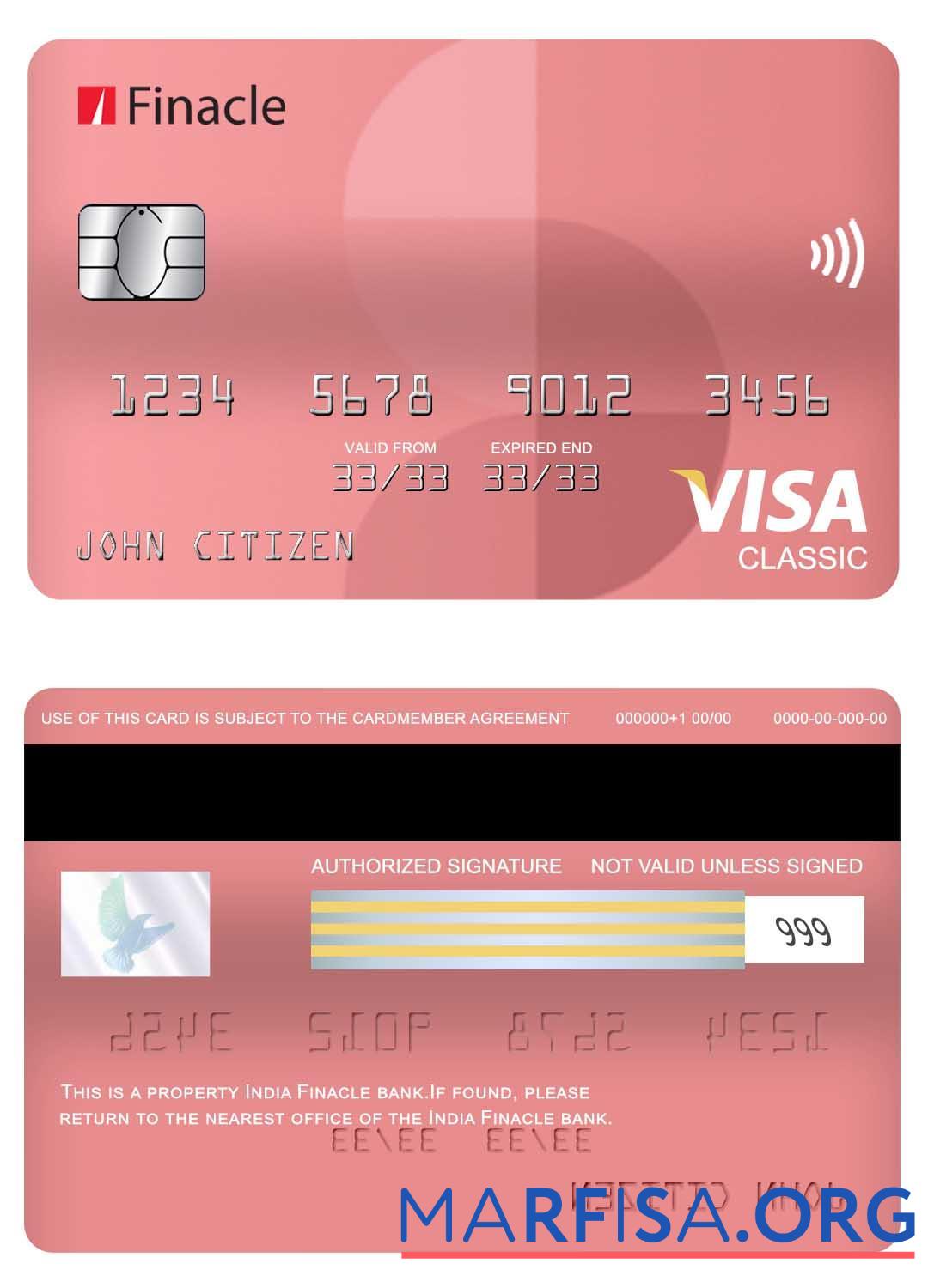 Downloadable India Finacle bank visa classic card real example